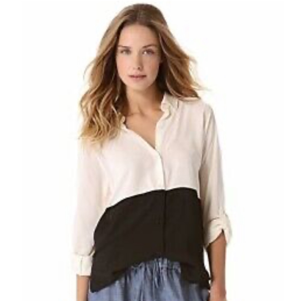 NWOT Splendid Button Down Shirt Colorblock, size large, white and black